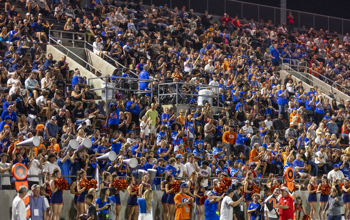 Bishop Gorman fans celebrate a score against Mater Dei during the first half of their high scho ...