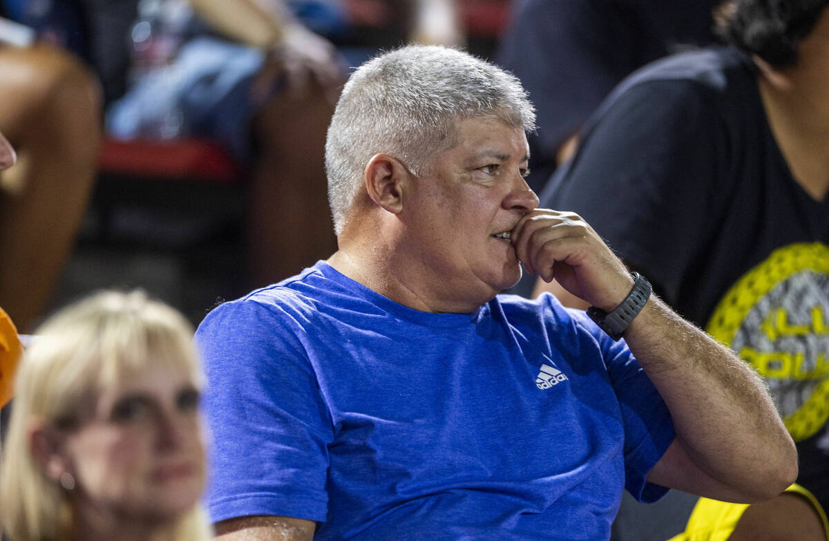 A Bishop Gorman fan chews his nails as Mater Dei pulls away during the second half of their hig ...