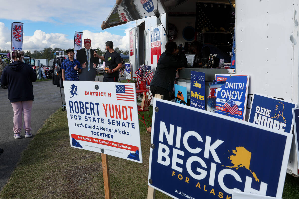 A Republican booth promotes the cause of local and national candidates at the Alaska State Fair ...