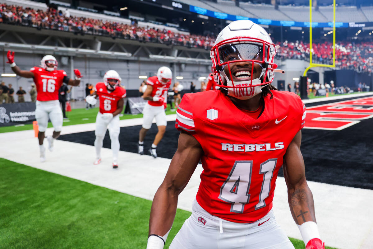 UNLV defensive back Rashod Tanner (41) celebrates during an NCAA football game between UNLV and ...