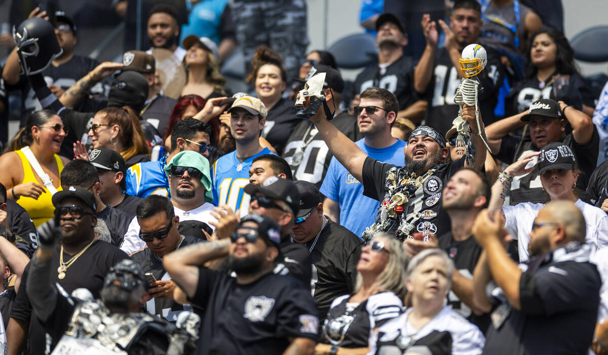 Raiders fans are doing their best to stay upbeat again st the Los Angeles Chargers during the f ...