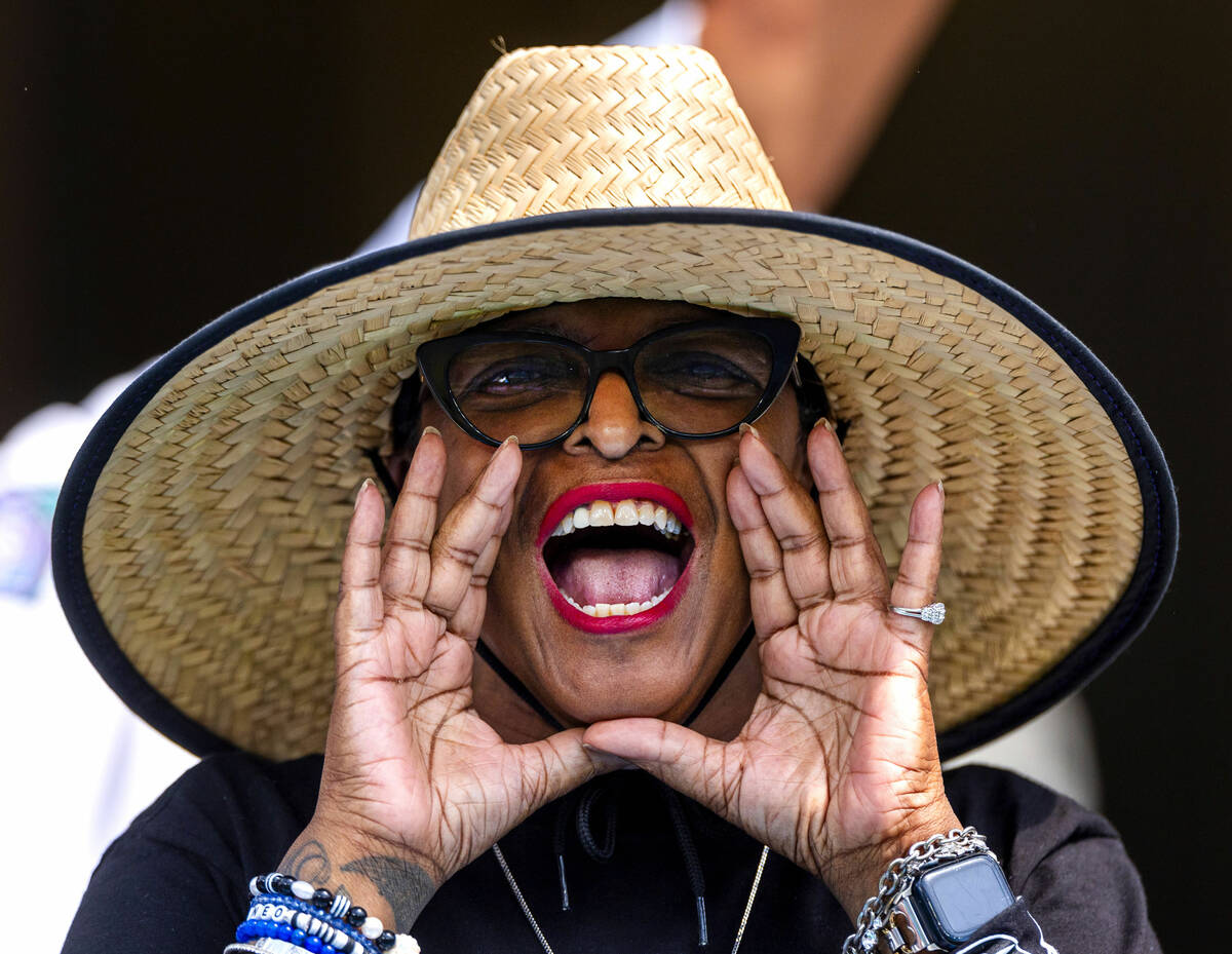 A Raiders fan yells for the team against the Los Angeles Chargers during the first half of thei ...