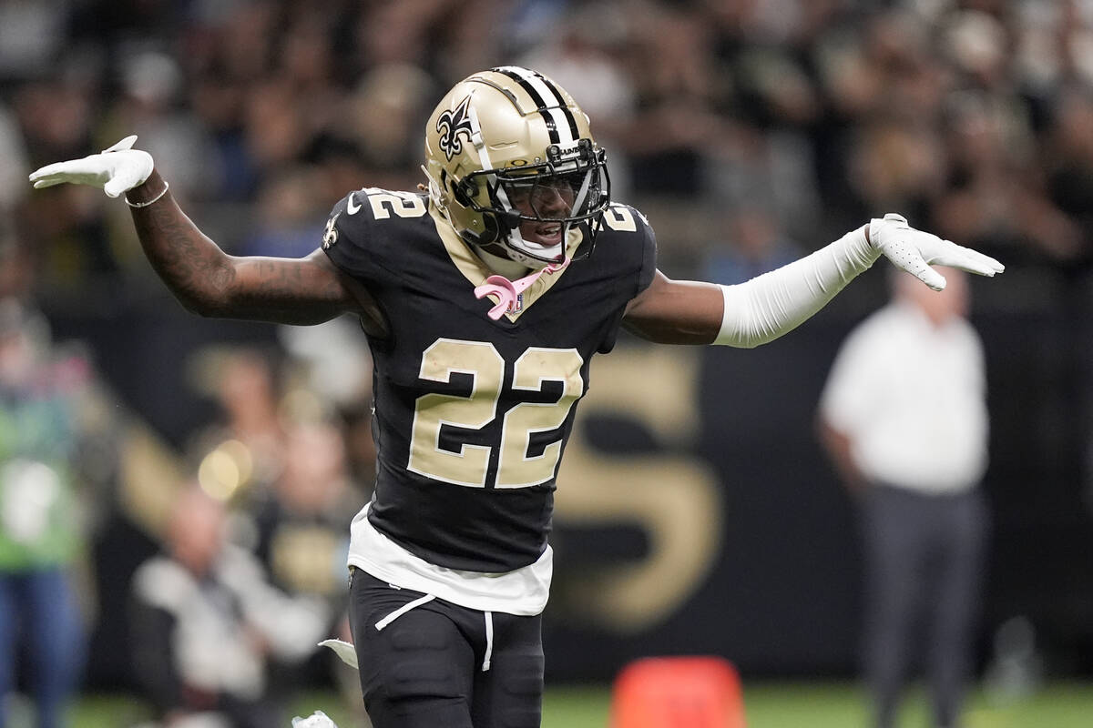 New Orleans Saints wide receiver Rashid Shaheed (22) celebrates a touchdown against the Carolin ...