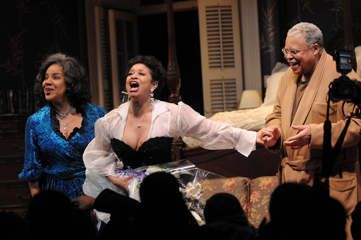 From left, actress Phylicia Rashad, director Debbie Allen and actor James Earl Jones on stage f ...