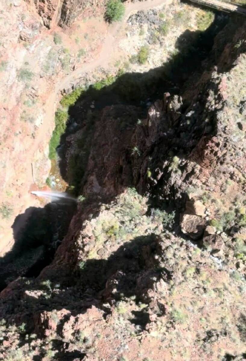 In this photo, water shoots out of a pipeline that broke along the North Kaibab Trail on Aug. 2 ...