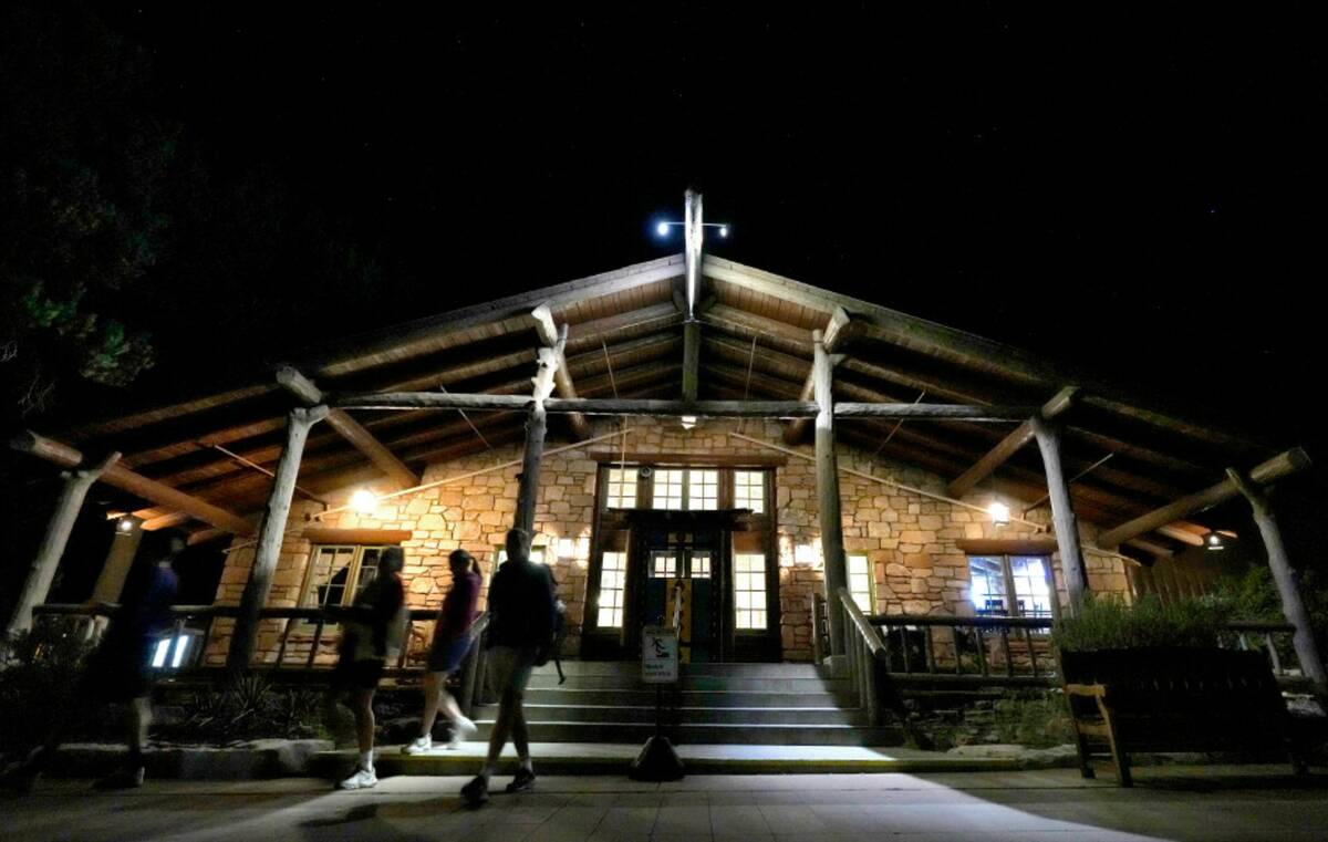 Guests leave the Bright Angel Lodge, Wednesday, Aug. 28, 2024, in Grand Canyon, Arizona.(AP Pho ...