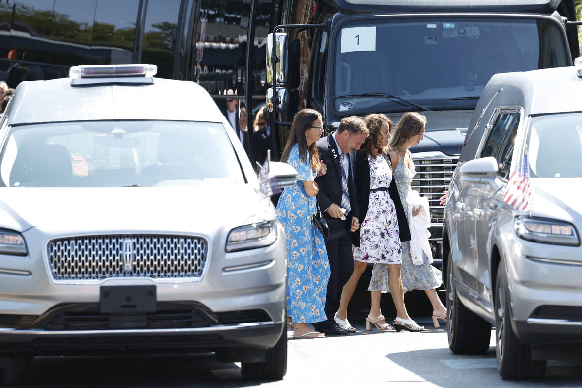 Family, including father Guy Gaudreau, arrives for the funeral services for Columbus Blue Jacke ...