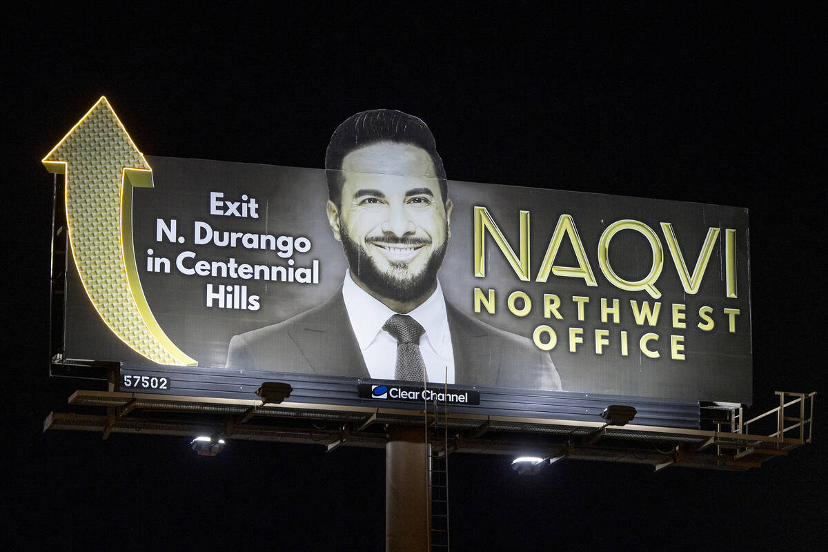 A billboard advertises Naqvi Injury Law, Monday, Aug. 19, 2024, in Las Vegas. (Daniel Jacobi II ...