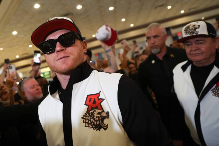 Canelo Alvarez arrives to MGM Grand ahead of his super middleweight title boxing bout against E ...