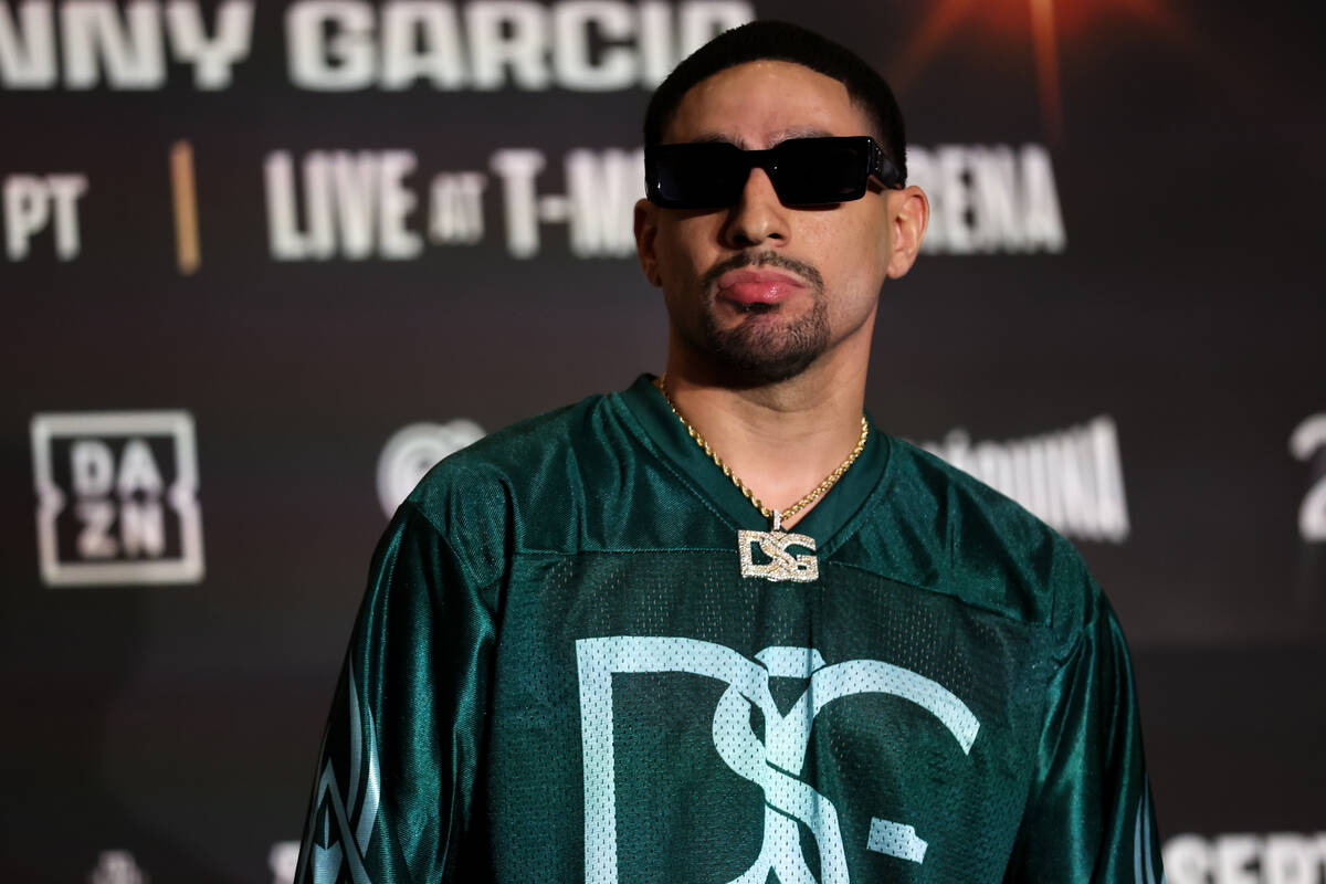 Danny Garcia poses on stage after arriving to MGM Grand ahead of his world middleweight title b ...