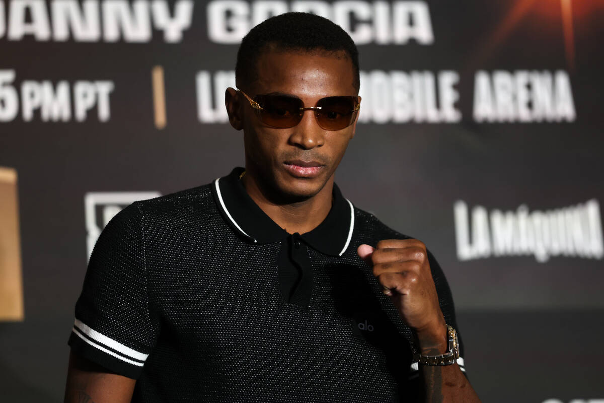 Erislandy Lara poses on stage after arriving to MGM Grand ahead of his world middleweight title ...