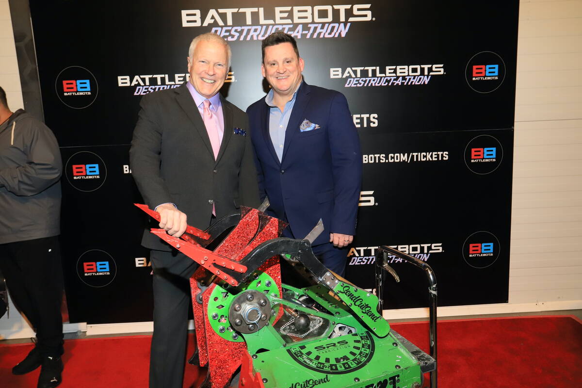 "BattleBots: Destruct-A-Thon" co-hosts Bil Dwyer, left, and Steve Judkins are shown at BattleBo ...