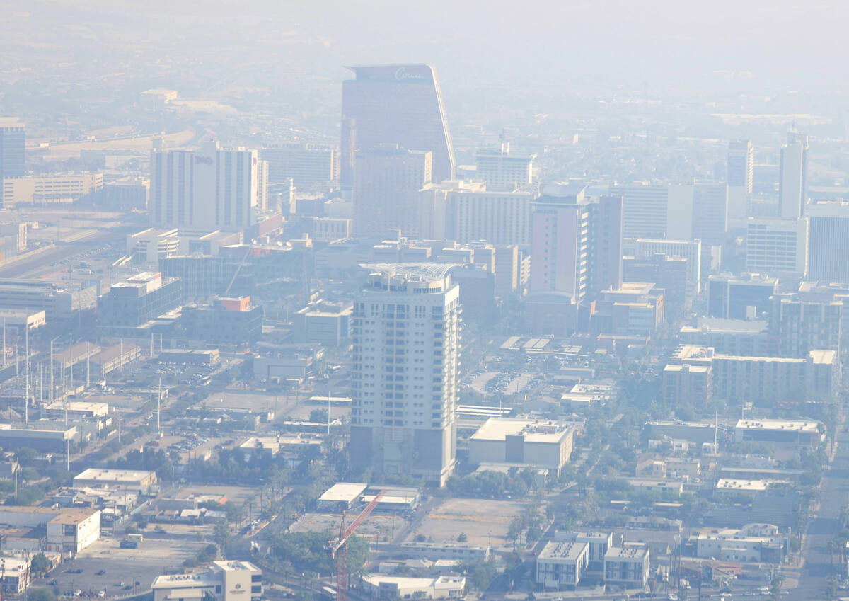 Smoke from wildfires burning in Southern California is seen in the skies above Las Vegas, on We ...