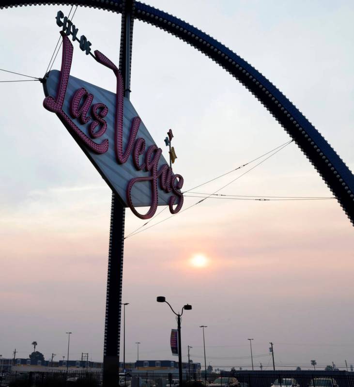 Smoke from wildfires burning in Southern California is seen in the skies above Las Vegas, on We ...