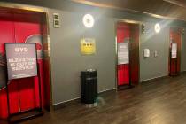 Guest elevators at Oyo hotel-casino, 115 E Tropicana Ave., are seen with "out of service" signs ...