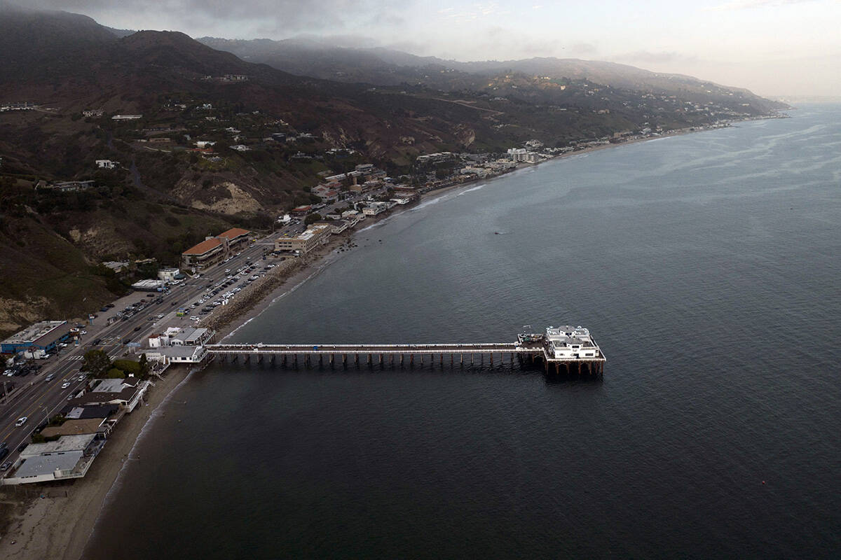 FILE - This aerial view shows the Malibu Pier in Malibu, Calif., Thursday, Aug. 31, 2023. (AP P ...