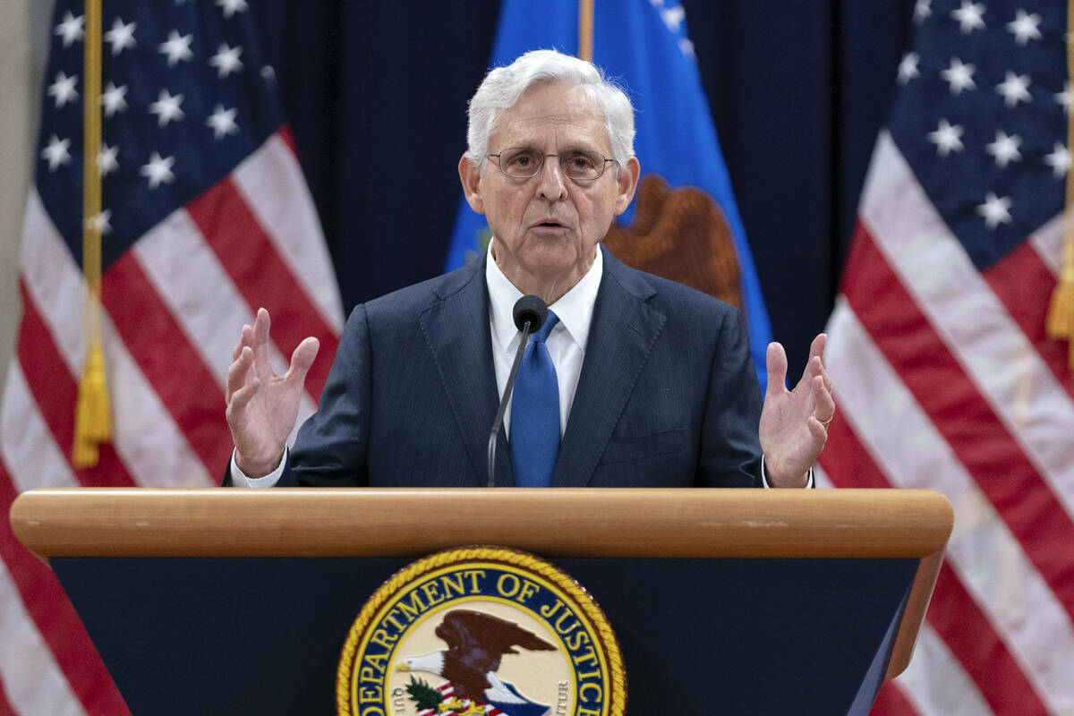 Attorney General Merrick Garland speaks to the U.S. Attorneys who have gathered for their annua ...