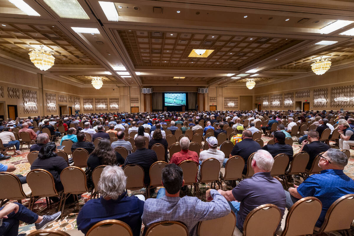 Attendees sit as Mortenson-McCarthy, the Athletic's stadium construction manager, hosts a ballp ...