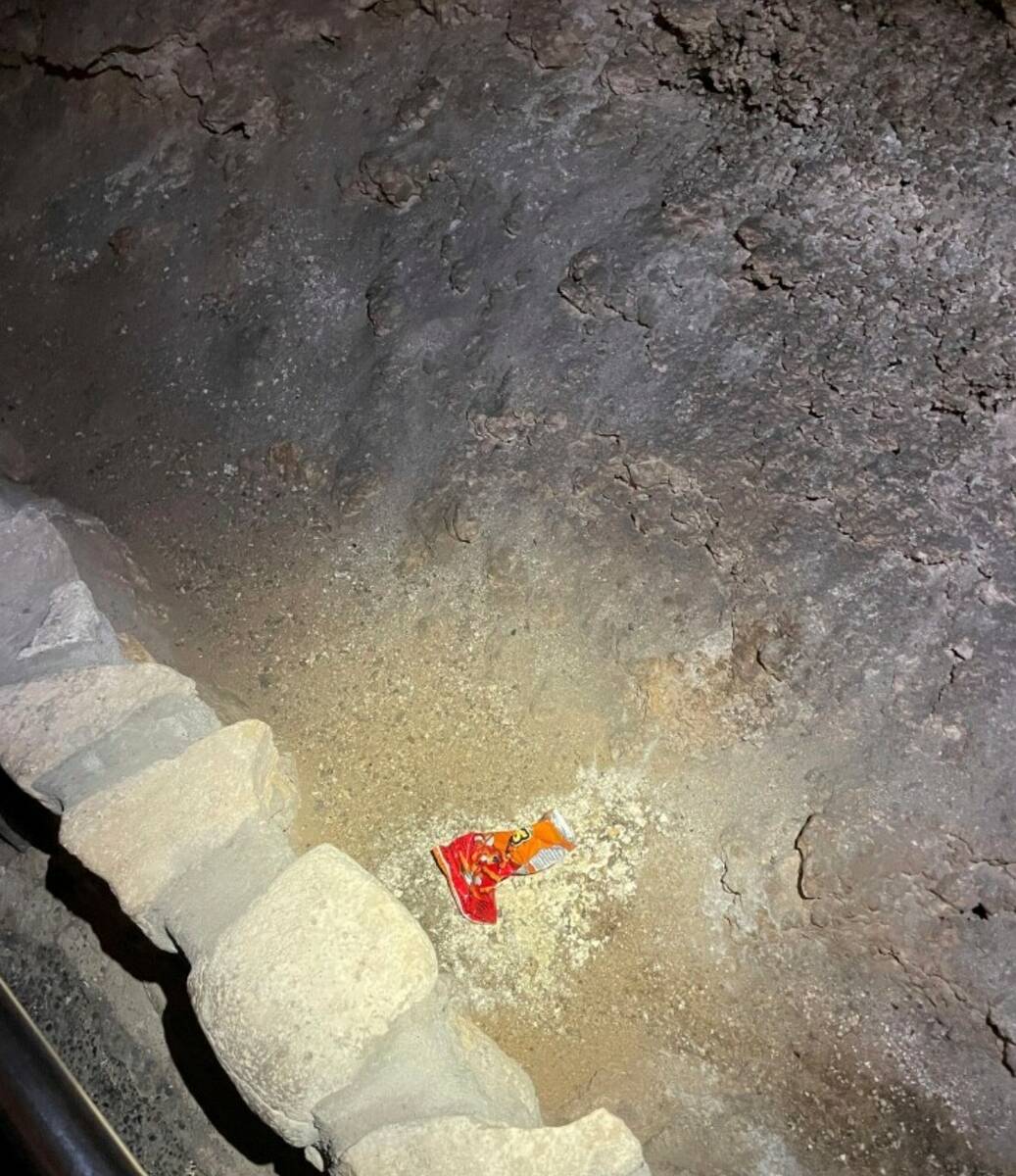 This photo shows a bag of Cheetos that was dropped off trail by a visitor in the Big Room at th ...