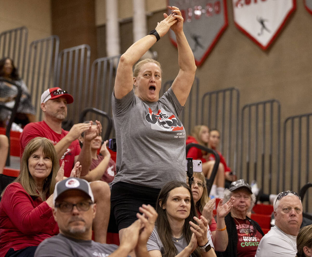 Arbor View fans celebrate a point during the high school volleyball game against Liberty at Arb ...