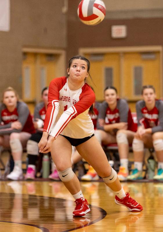 Arbor View junior Lauryn Brenner (11) competes during the high school volleyball game against L ...