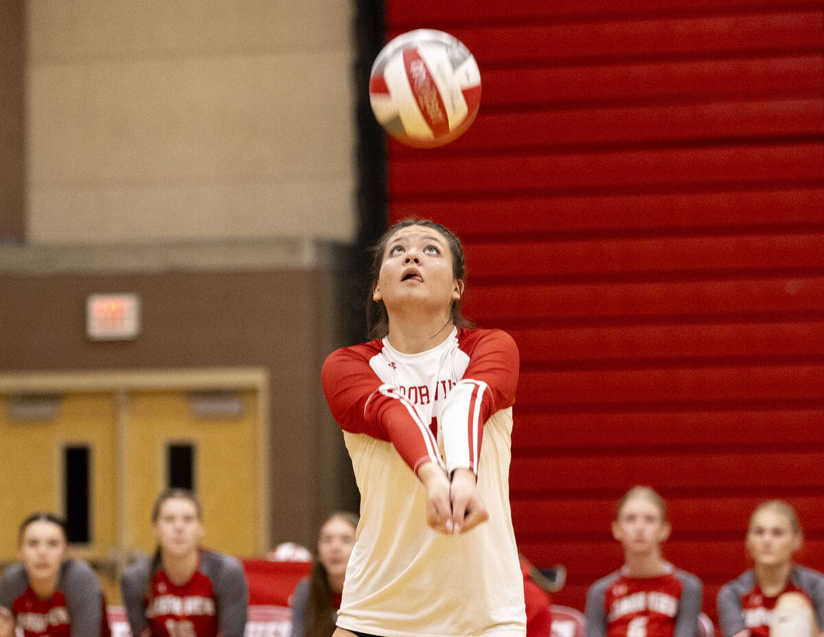 Arbor View junior Lauryn Brenner (11) competes during the high school volleyball game against L ...