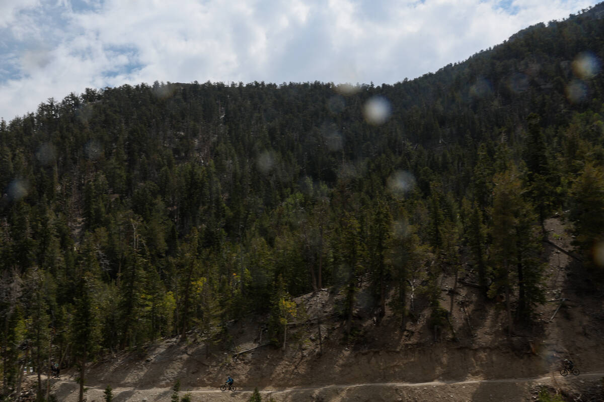 Mountain bikers make way through the trails at Lee Canyon on Saturday, Sept. 7, 2024, at Mount ...