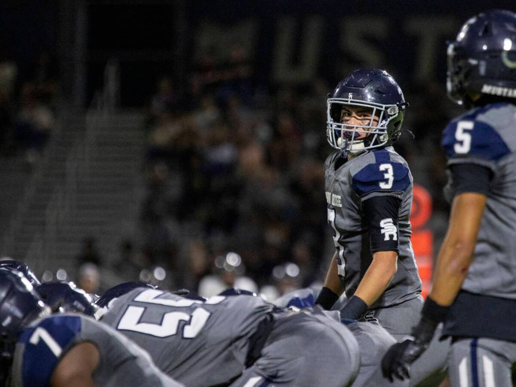 Shadow Ridge quarterback Ula Cox (3) competes during the high school football game against Fait ...