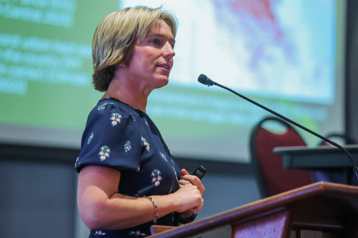 Alison Sloat, a science professor at UNLV, speaks during an event to launch the Rebel Climate A ...