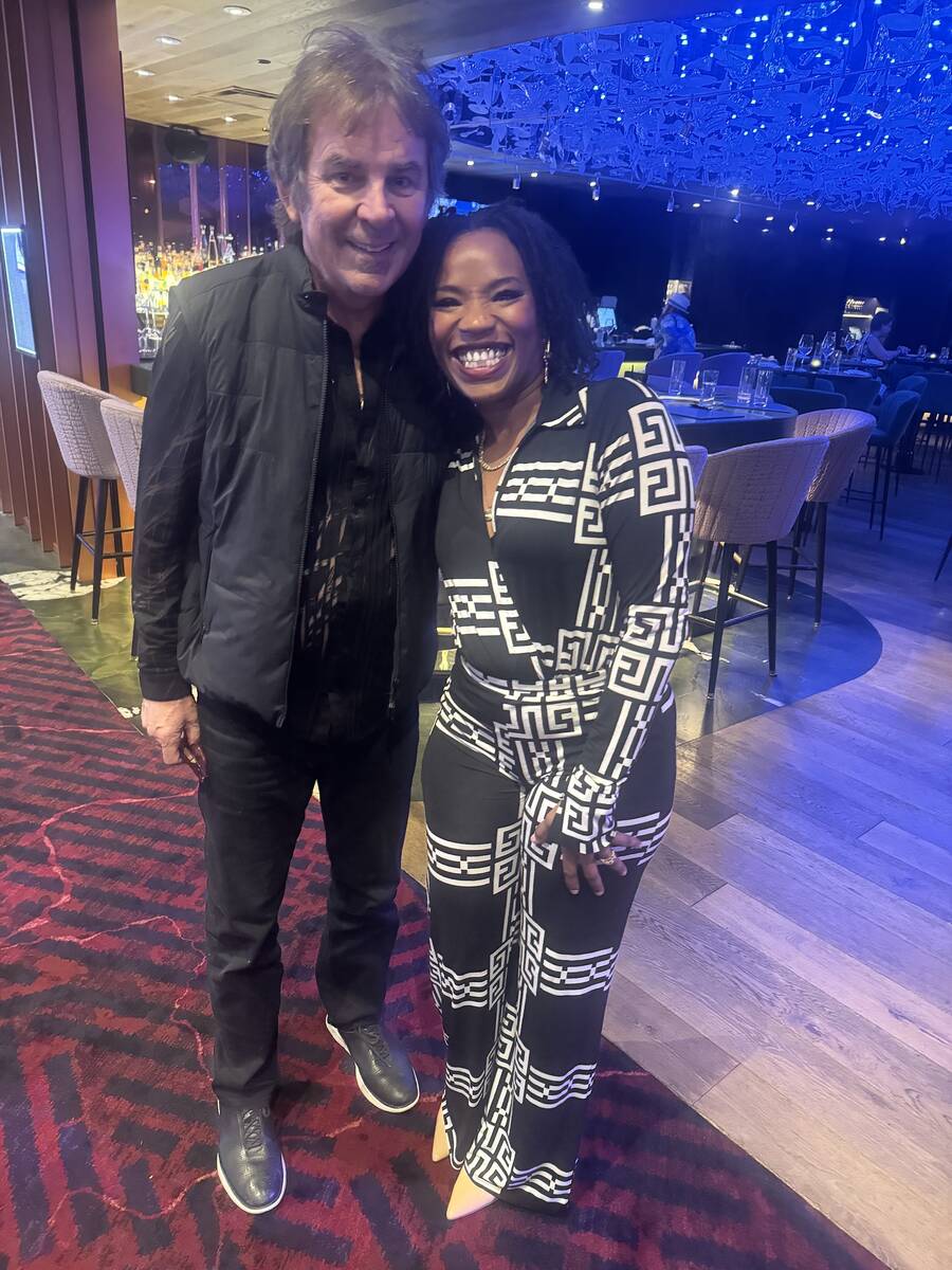 Journey legend Jonathan Cain and Vegas entertainer Simone Gundy are shown at One Steakhouse at ...