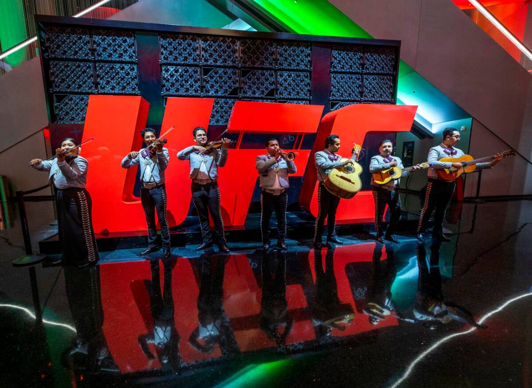 A mariachi band plays for attendees on the main concourse during UFC 306: Riyadh Season Noche a ...