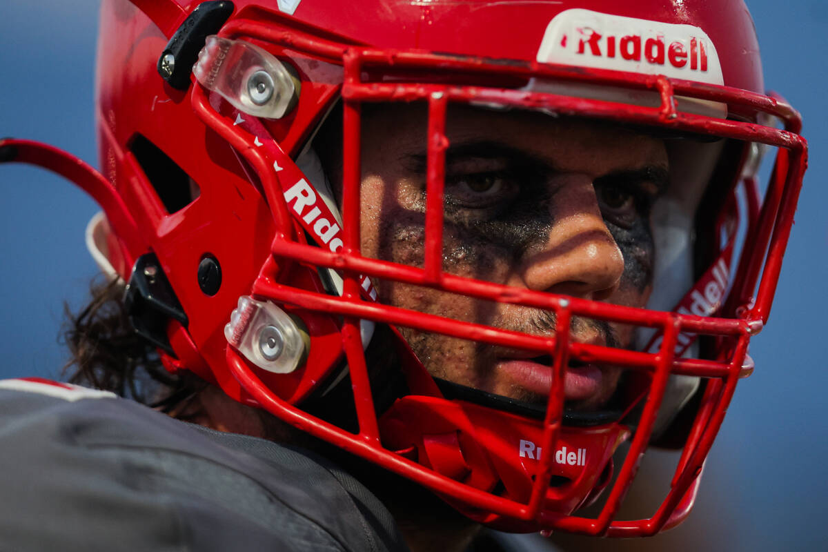 Arbor View linebacker Christian Thatcher is seen on the sidelines during a football game agains ...