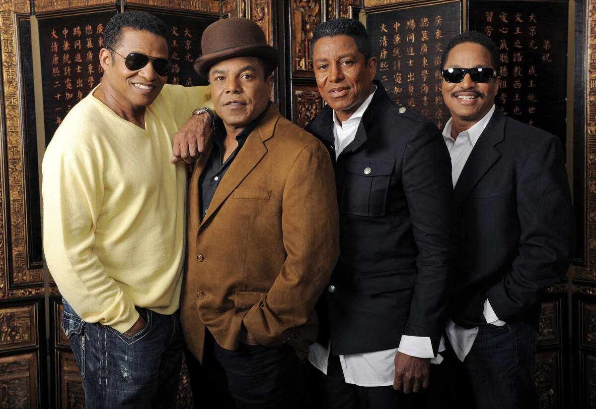 FILE - From left, brothers Jackie Jackson, Tito Jackson, Jermaine Jackson and Marlon Jackson po ...