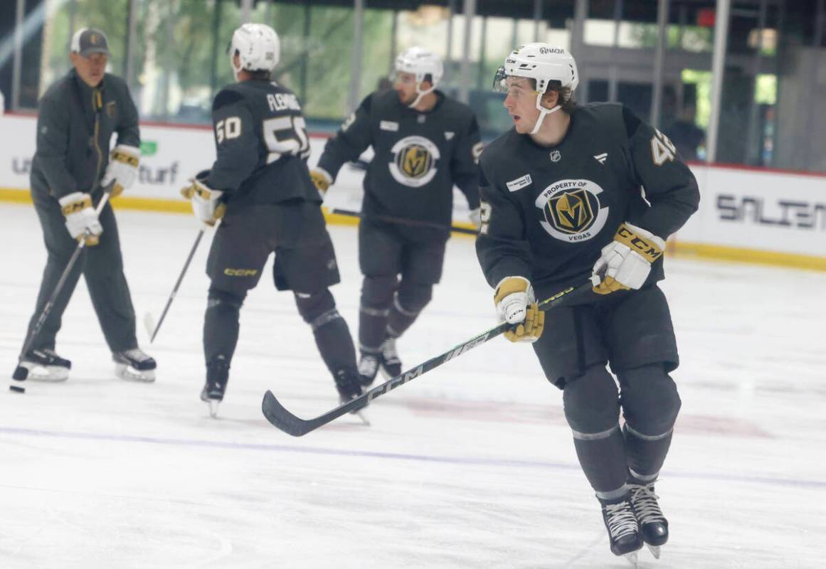 Golden Knights forward Braeden Bowman (42) skates during first day of Golden Knights rookie cam ...