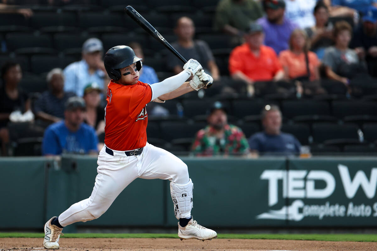 Las Vegas Aviators infielder Nick Allen takes off after getting a hit during a Minor League Bas ...