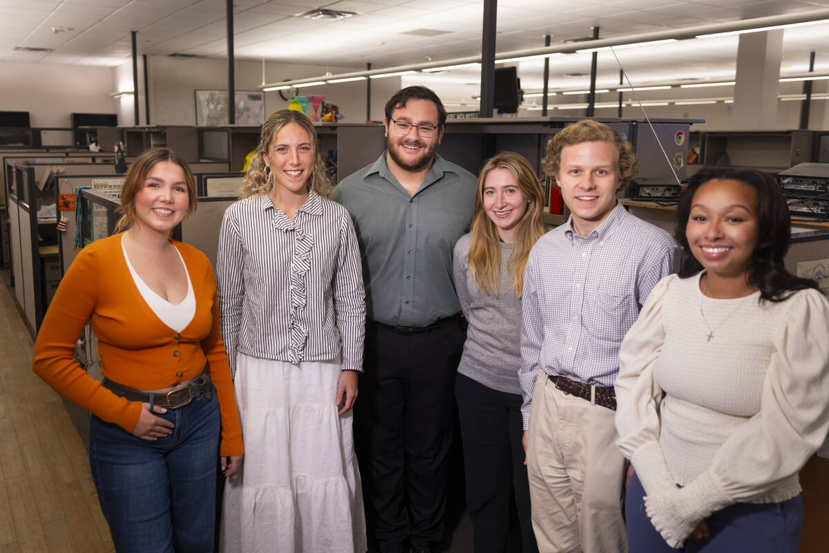 Recently hired Review-Journal reporters, from left, Emerson Drewes, Katie Futterman, Alan Halal ...