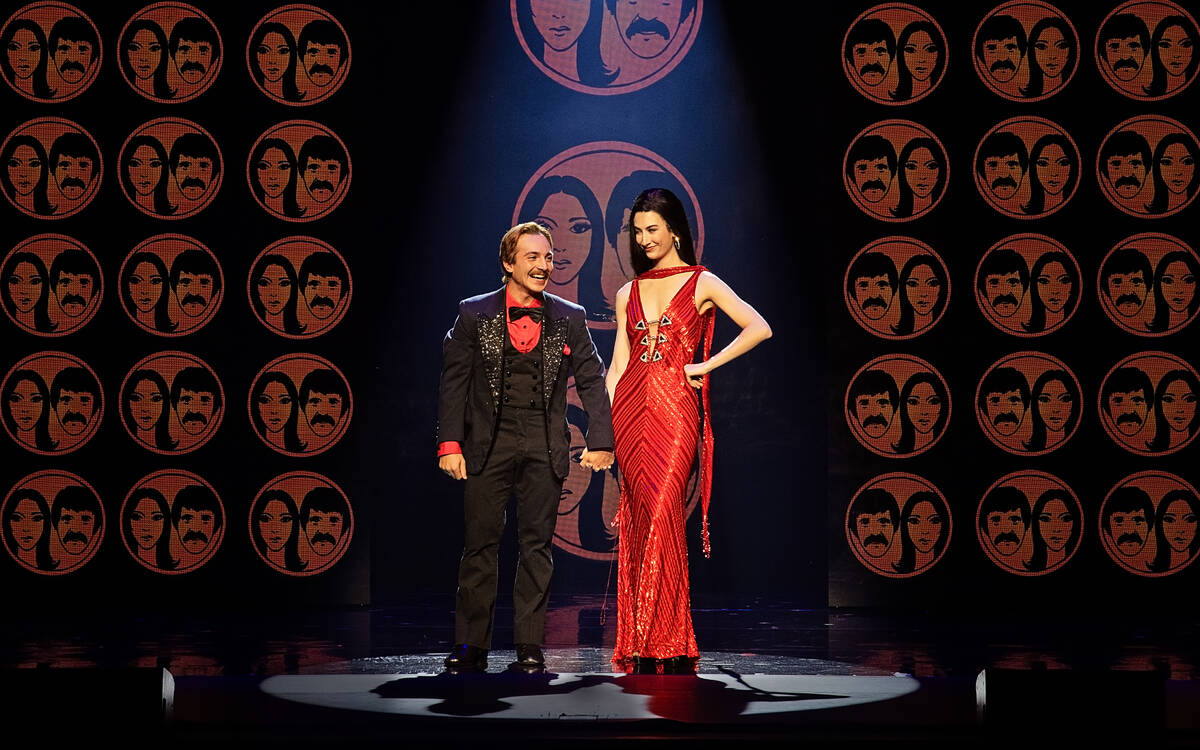 Lorenzo Pugliese as Sonny and Catherine Ariale as Lady are show in "The Cher Show," Co-stars of ...