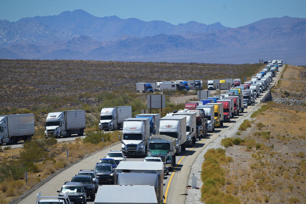 Traffic is seen backed up on eastbound I-40 west of Essex Road in California Saturday, July 27, ...