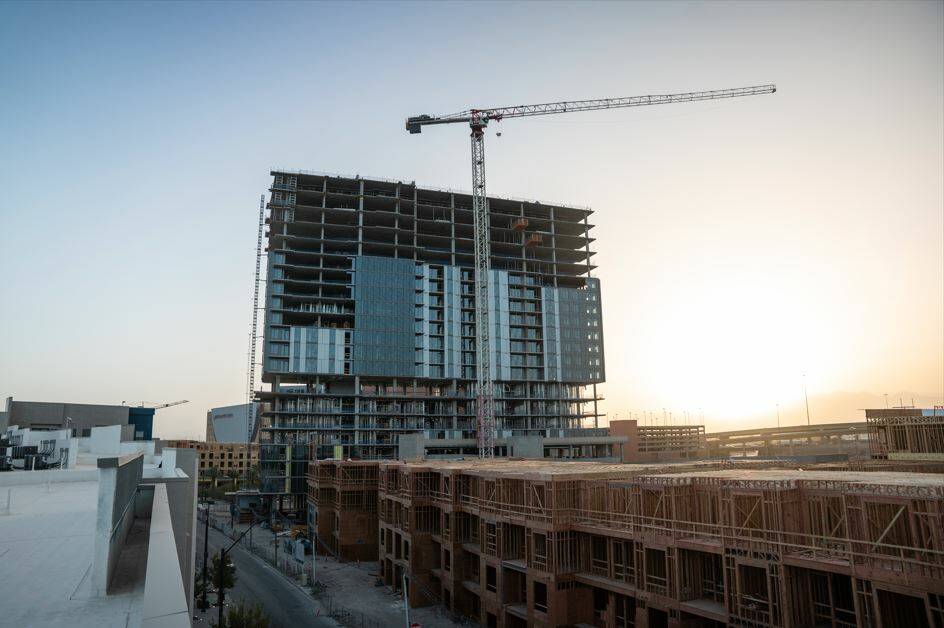 New apartment complexes Bria and Capella can be seen from the I-15. Capella will be Las Vegas' ...