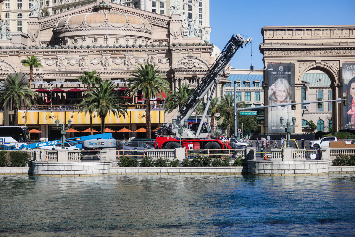 Empty spaces where trees once stood outside the Bellagio hotel-casino in Las Vegas, Tuesday, Se ...