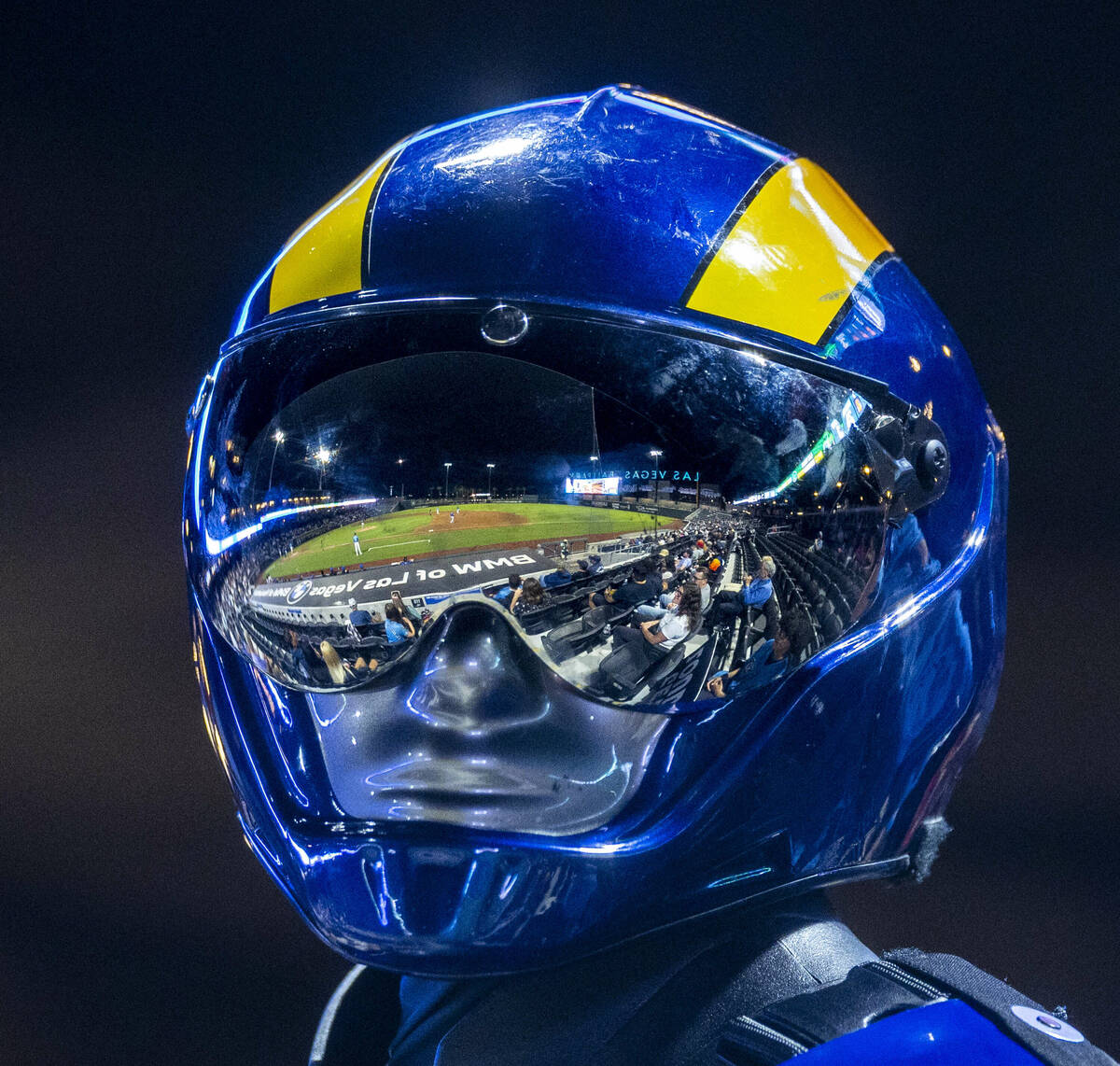 The Aviator has the game reflected in his helmet as they battle the El Paso Chihuahuas during t ...