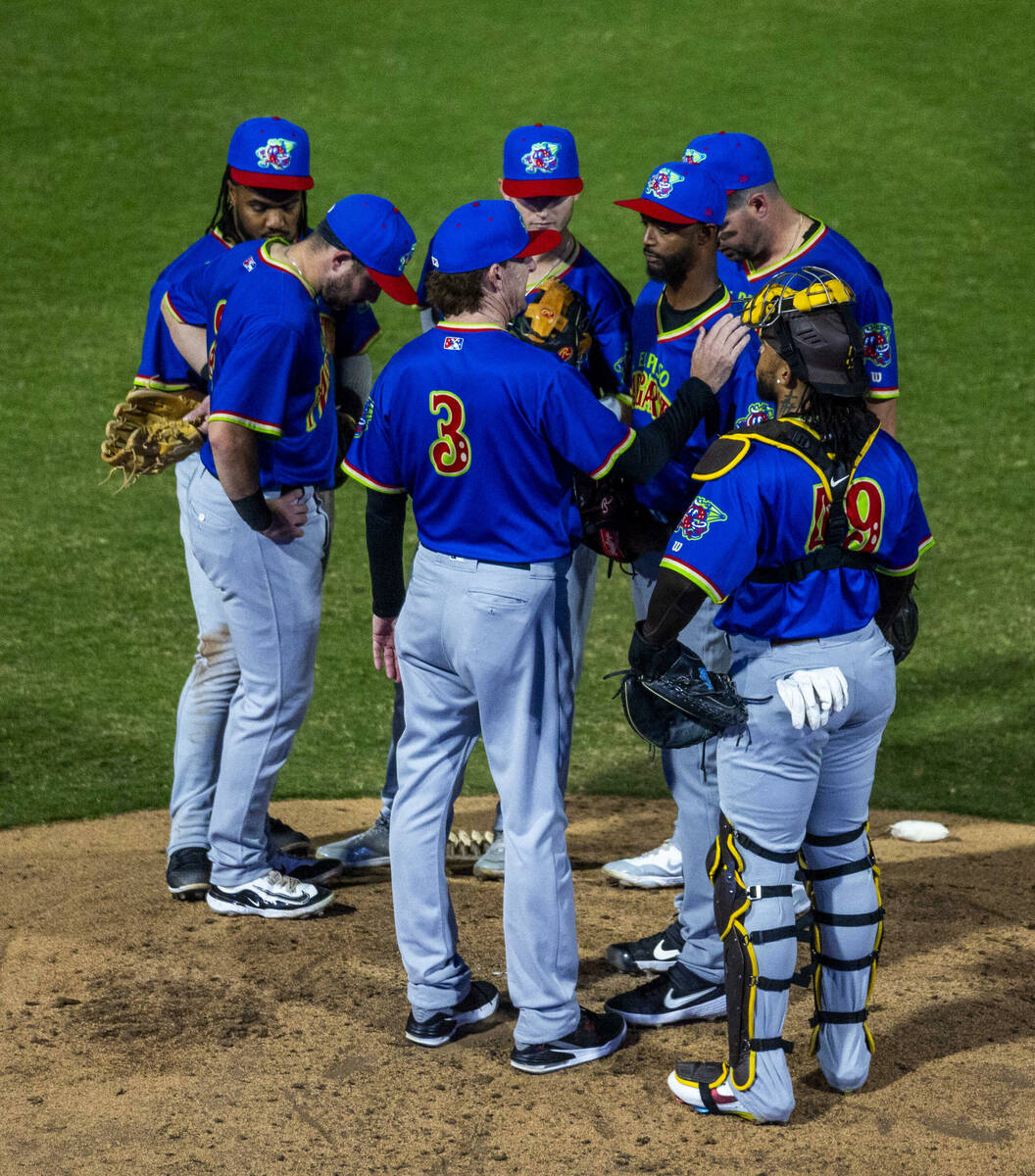 El Paso Chihuahuas manager Pete Zamora retires his pitcher as they battle the Aviators during t ...