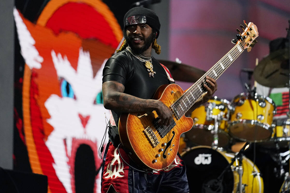 Thundercat performs on the third day of the NFL football draft, Saturday, April 29, 2023, in Ka ...