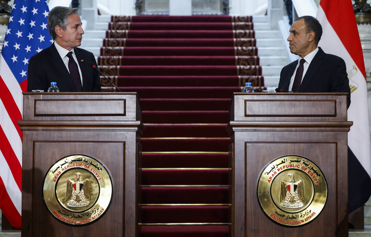 U.S. Secretary of State Antony Blinken, left, and Egypt's Foreign Minister Badr Abdelatty atten ...