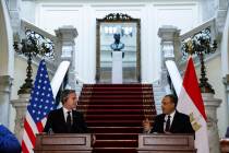 U.S. Secretary of State Antony Blinken, left, and Egypt's Foreign Minister Badr Abdelatty atten ...