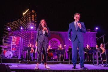 Aisha Tyler and Joel McHale are shown at the Tyler Robinson Foundation Rise Up Gala on Friday, ...