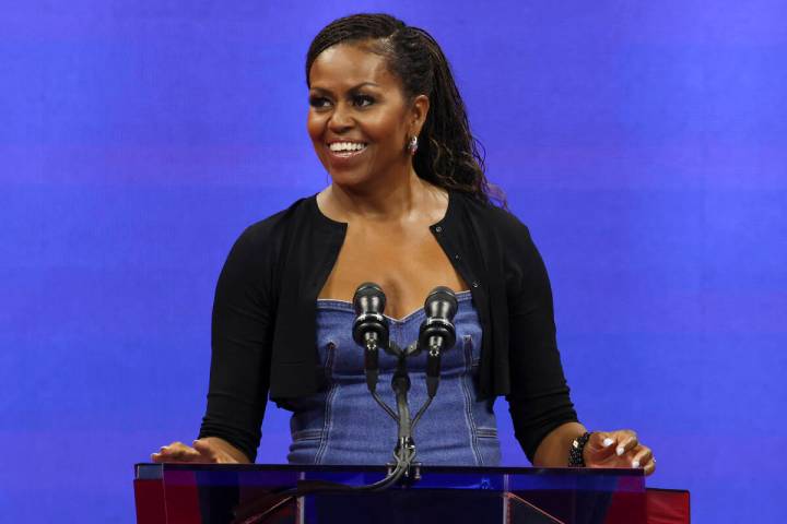 Former first lady Michelle Obama, shown Monday, Aug. 28, 2023, in New York. (AP Photo/Jason DeCrow)