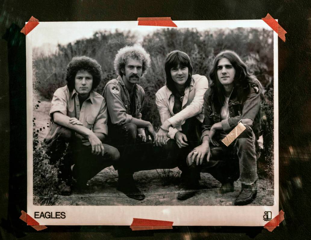 A classic photo of the band hanging on the wall of the Troubadour replica within the Eagles exc ...