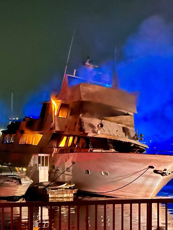 Fire officials are investigating a blaze on board a yacht in Marina del Rey, California. The 10 ...