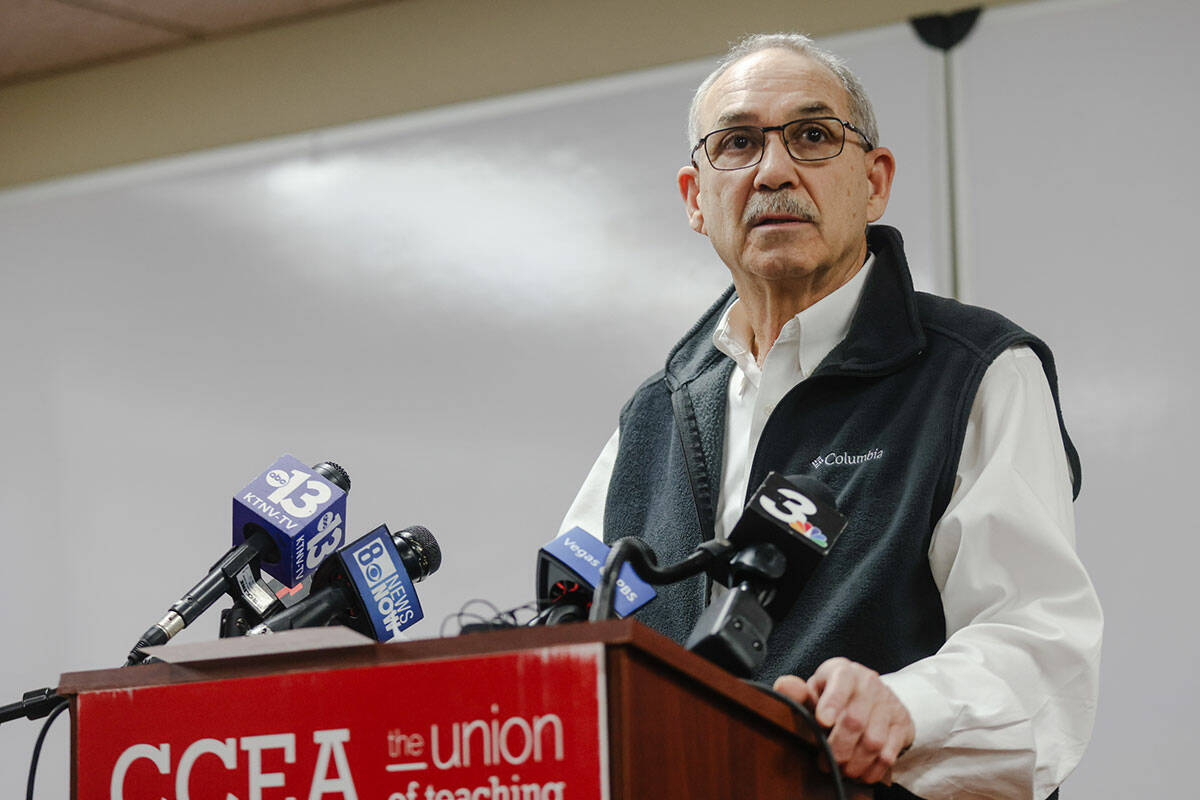 John Vellardita, executive director of the Clark County Education Association, during a press c ...